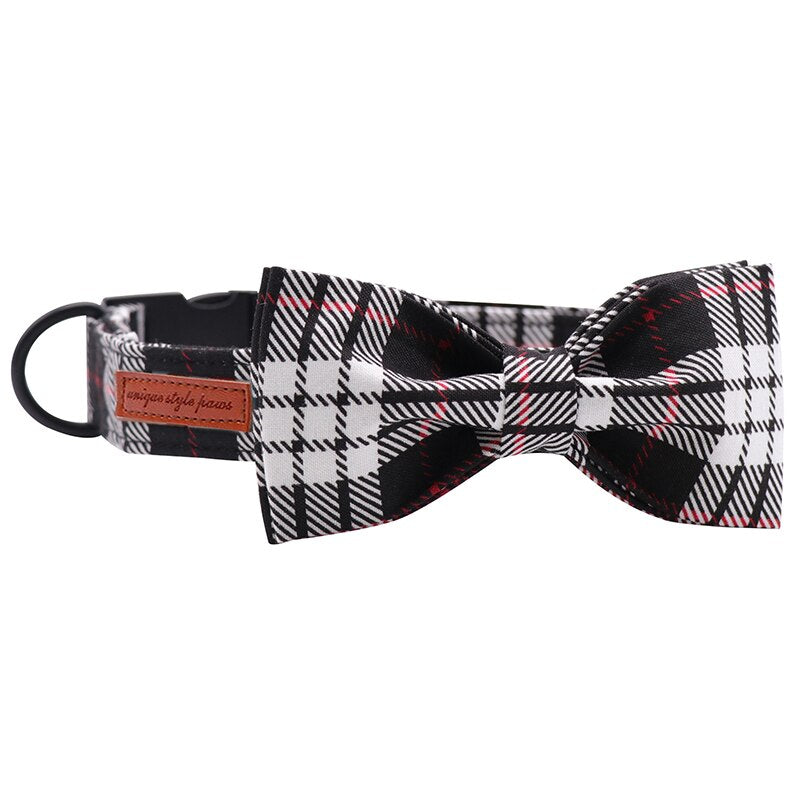 Black Plaid Bow Tie Dog Collar