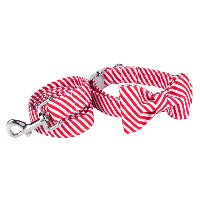 Red and White Striped Bow Tie Dog Collar