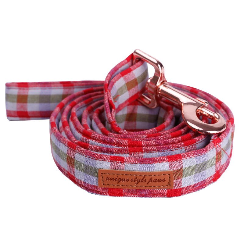Gingham Bow Tie Dog Collar with Red, Purple, and Brown Pattern
