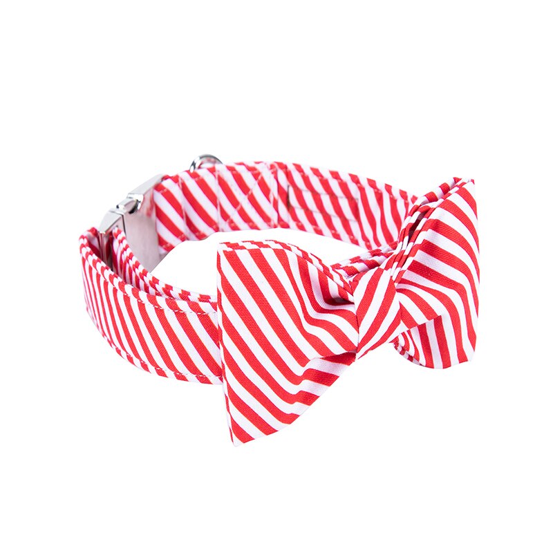 Red and White Striped Bow Tie Dog Collar