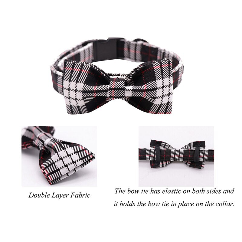 Black Plaid Bow Tie Dog Collar