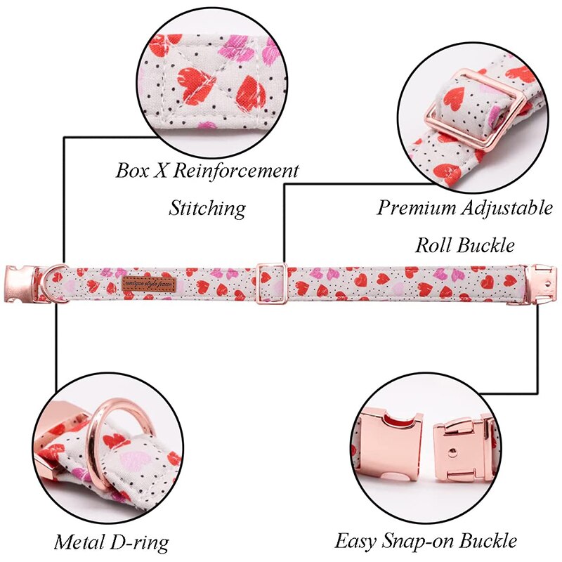 Valentine's Day Bow Tie Dog Collar with Small Pink and Red Hearts Print