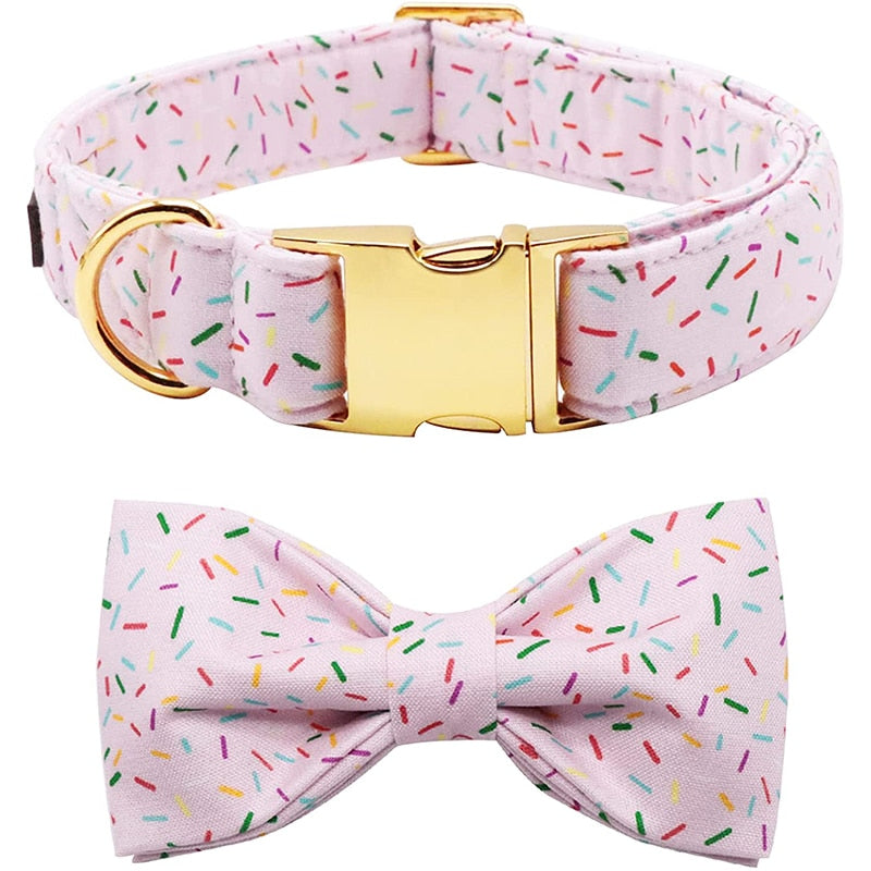 Pink Birthday Bow Tie Dog Collar with Sprinkles