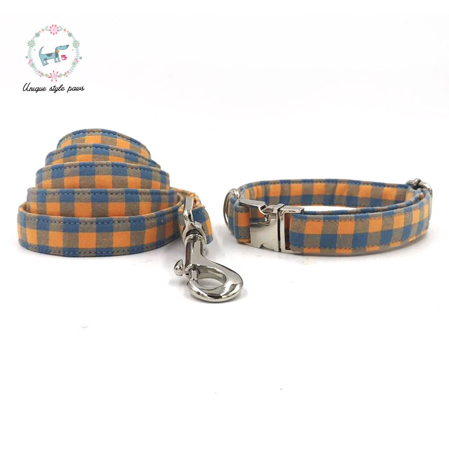 Orange and Blue Gingham Bow Tie Dog Collar