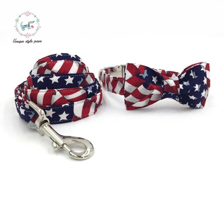 American Flag Bow Tie Dog Collar