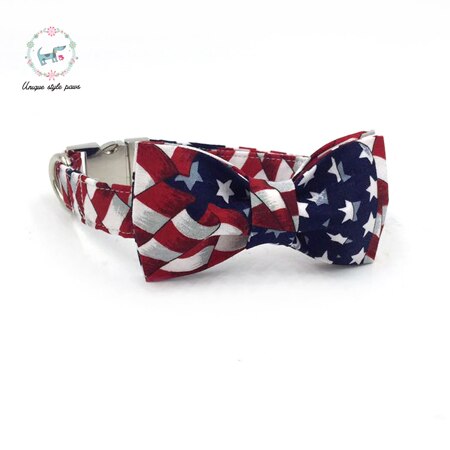 American Flag Bow Tie Dog Collar