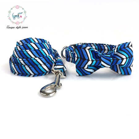 Blue Wave Bow Tie Dog Collar