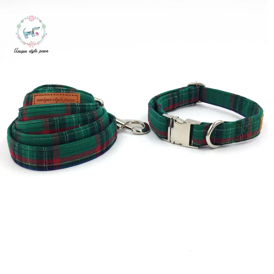 Green Plaid Bow Tie Dog Collar