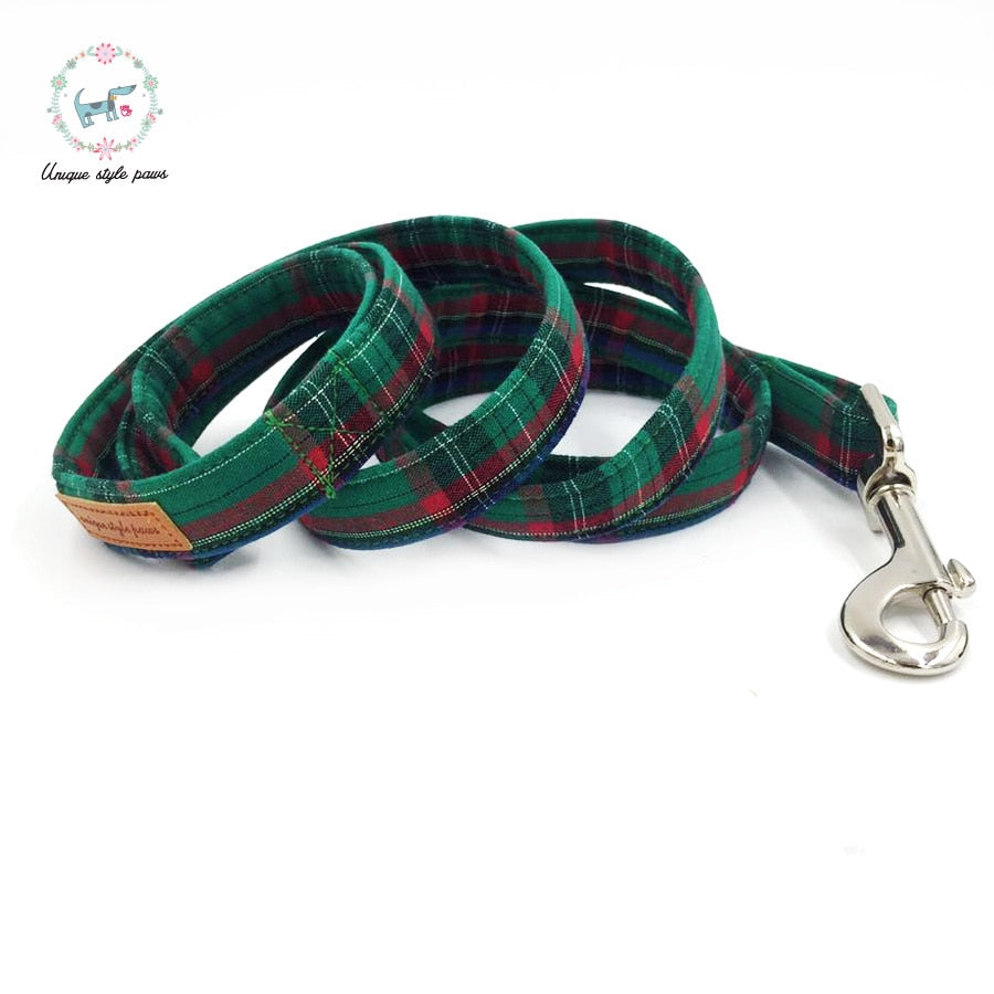 Green Plaid Bow Tie Dog Collar