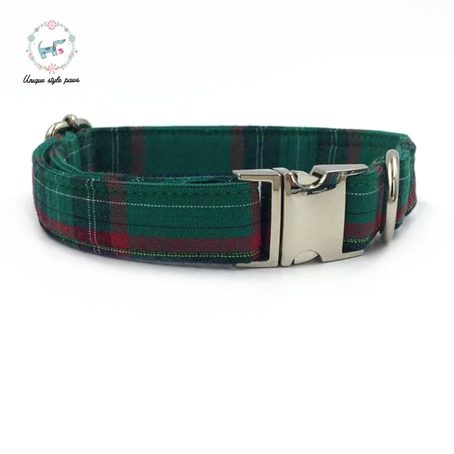 Green Plaid Bow Tie Dog Collar