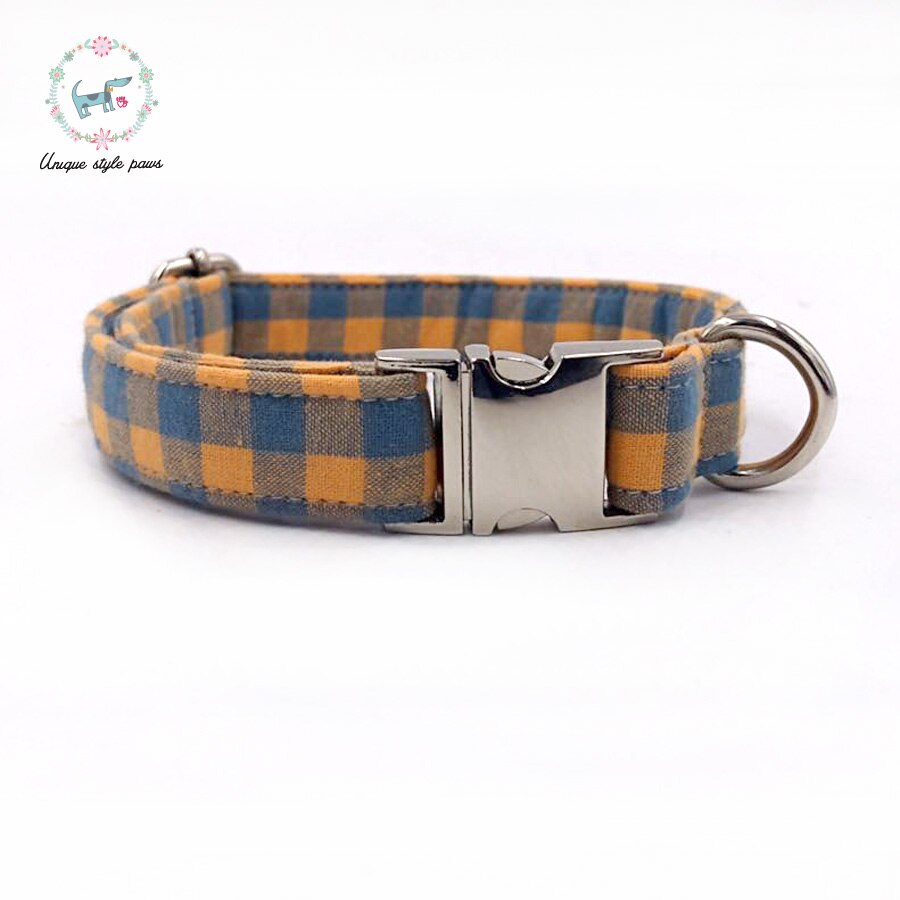 Orange and Blue Gingham Bow Tie Dog Collar