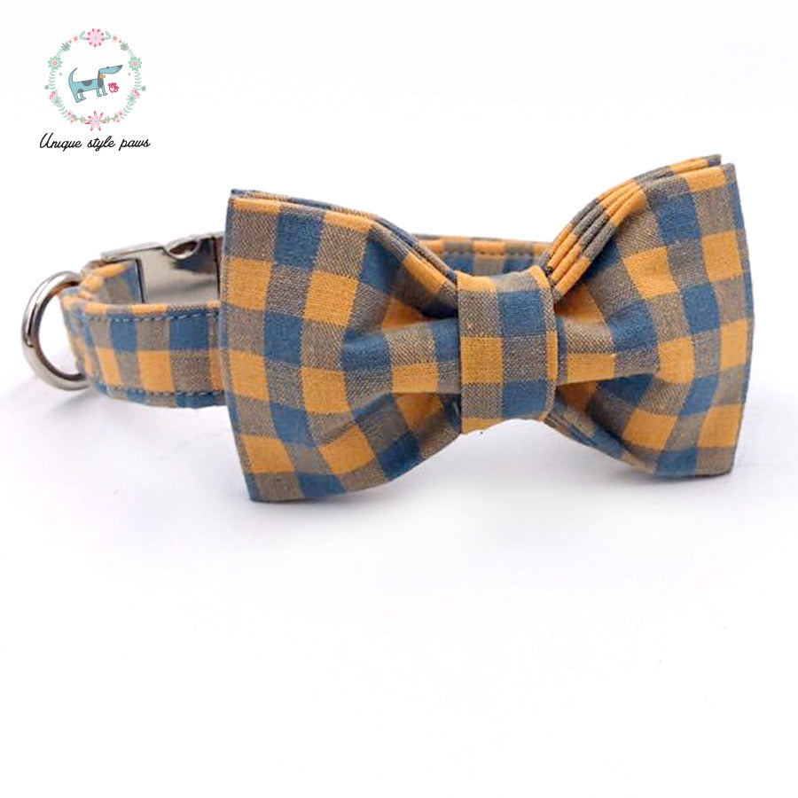 Orange and Blue Gingham Bow Tie Dog Collar