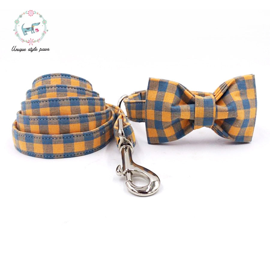 Orange and Blue Gingham Bow Tie Dog Collar