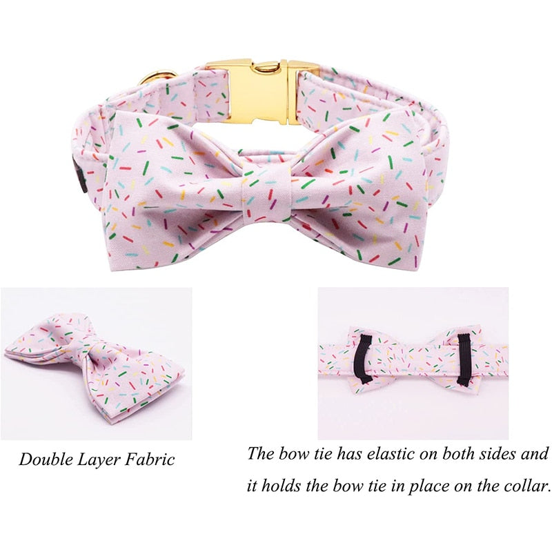 Pink Birthday Bow Tie Dog Collar with Sprinkles