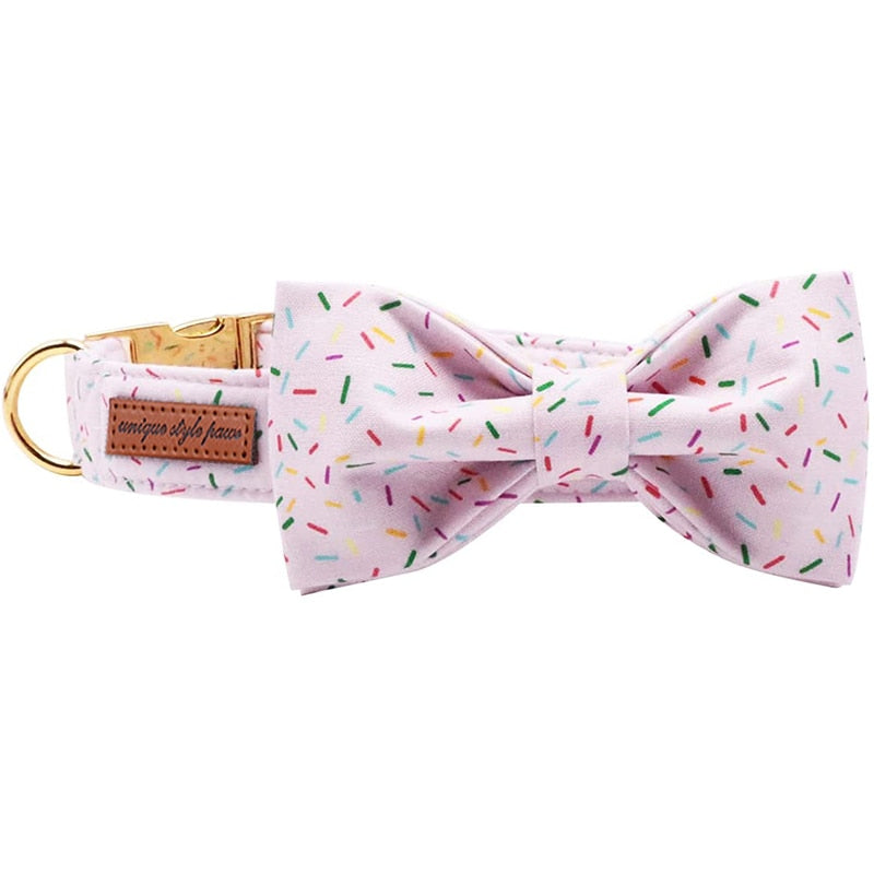 Pink Birthday Bow Tie Dog Collar with Sprinkles