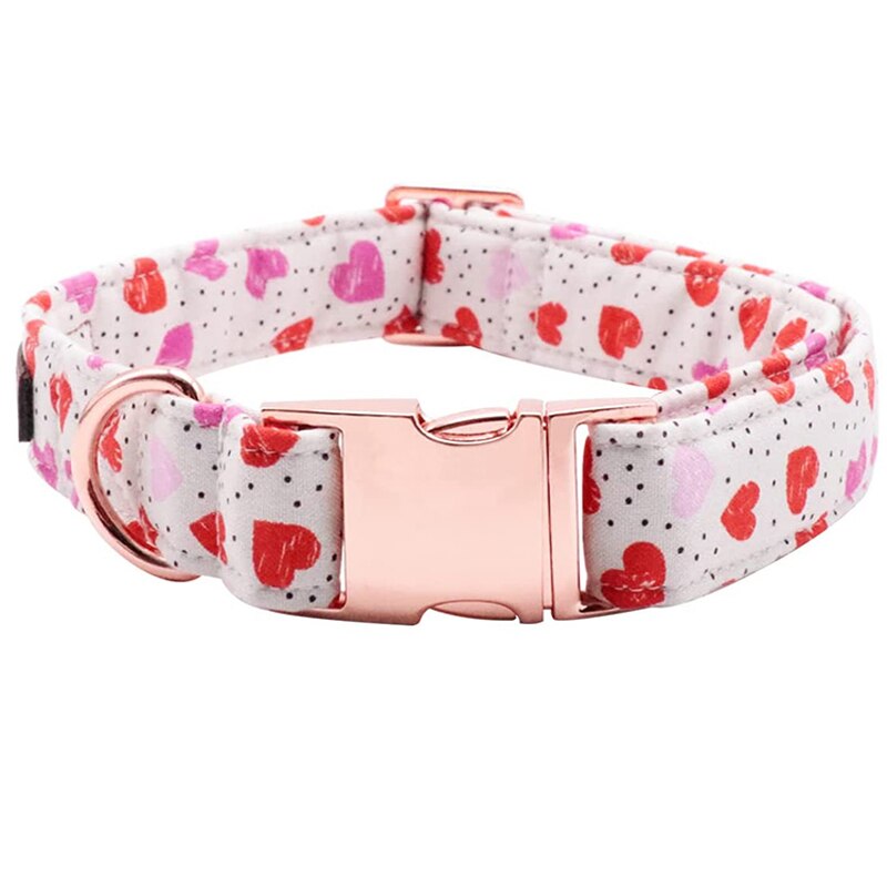 Valentine's Day Bow Tie Dog Collar with Small Pink and Red Hearts Print