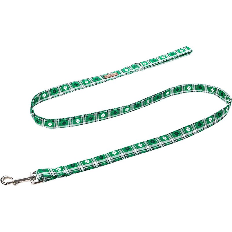 Green Plaid St. Patrick's Day Bow Tie Dog Collar with Clover Print