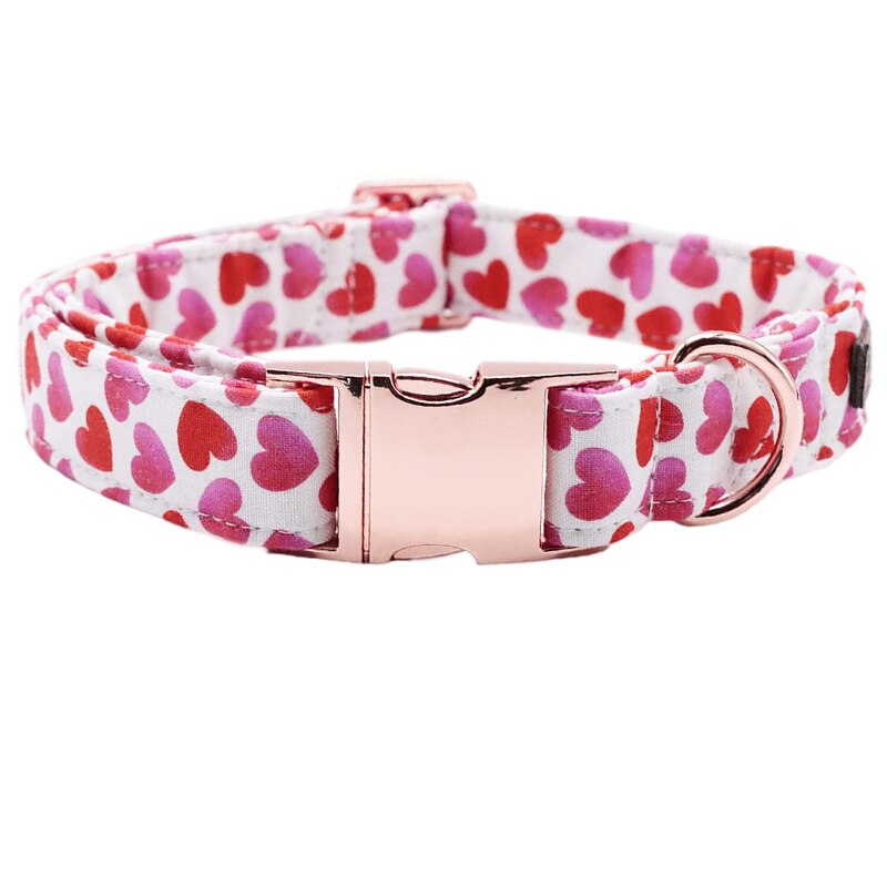Valentine's Day Bow Tie Dog Collar with Pink and Red Hearts Print