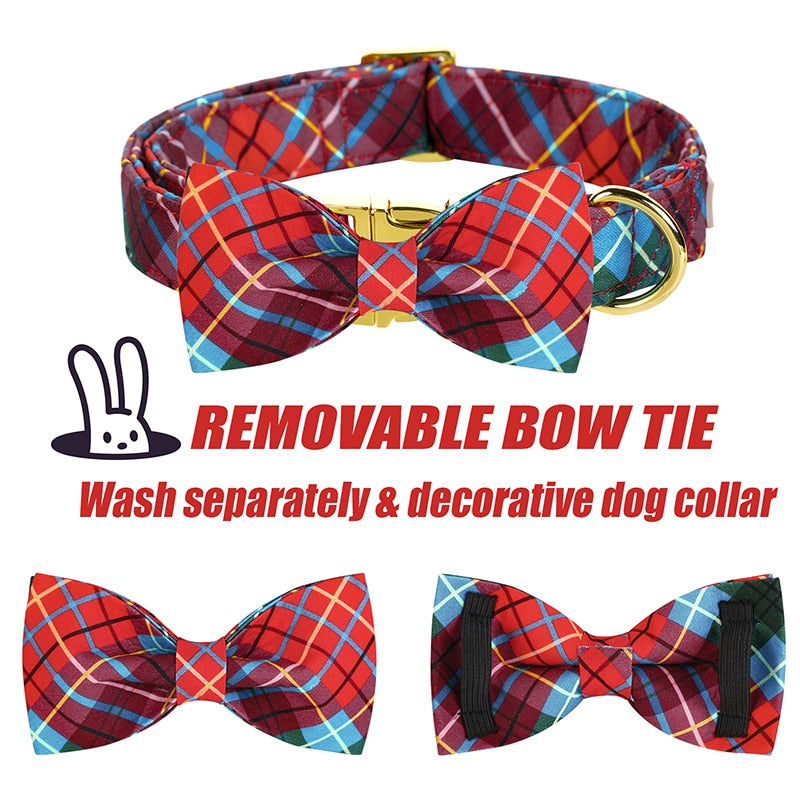 Red Plaid Bow Tie Dog Collar