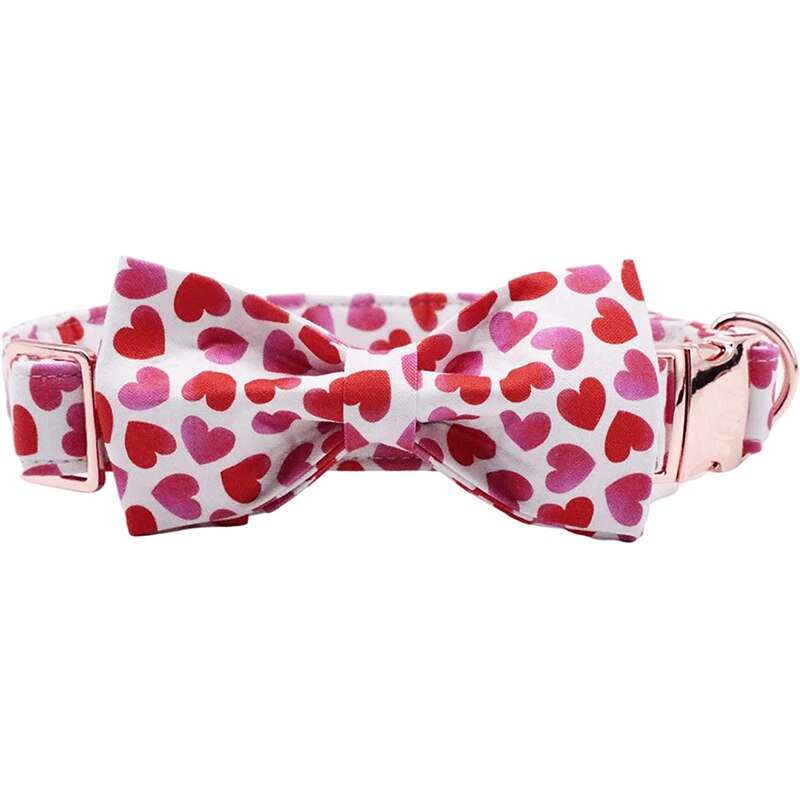 Valentine's Day Bow Tie Dog Collar with Pink and Red Hearts Print