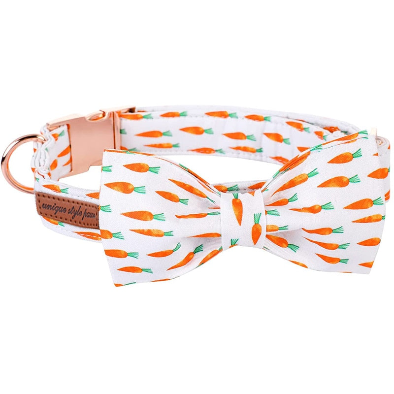 Easter Bow Tie Dog Collar with Carrots Print