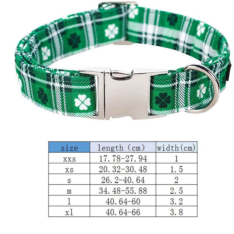 Green Plaid St. Patrick's Day Bow Tie Dog Collar with Clover Print