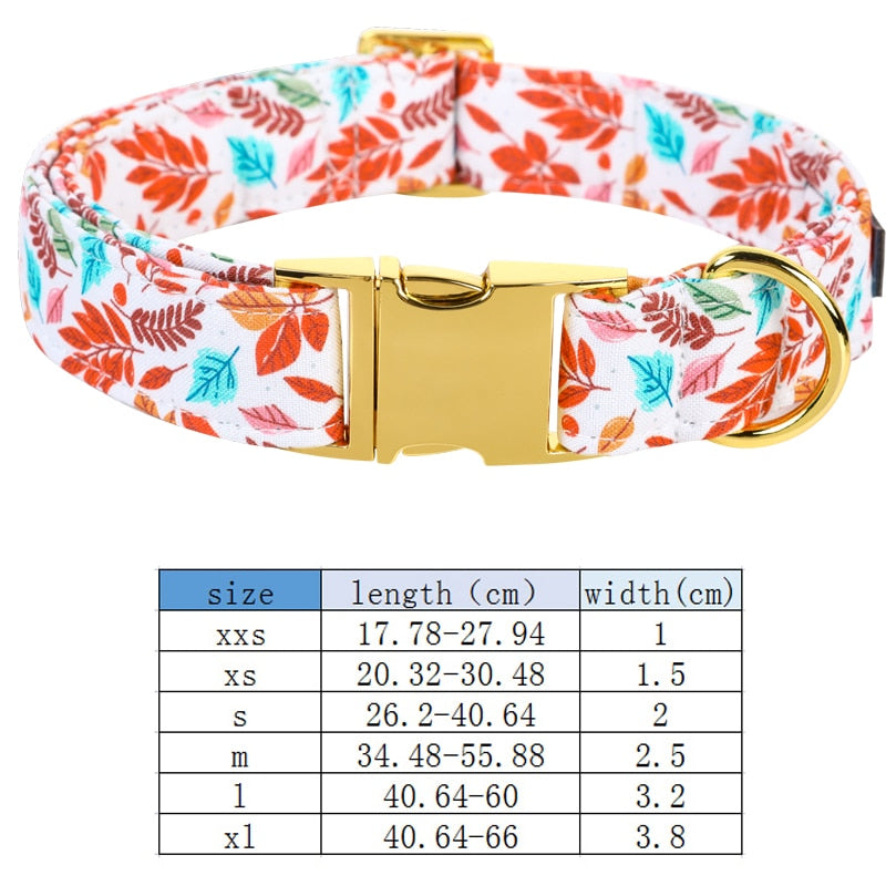 White Bow Tie Dog Collar with Autumn Leaves Print