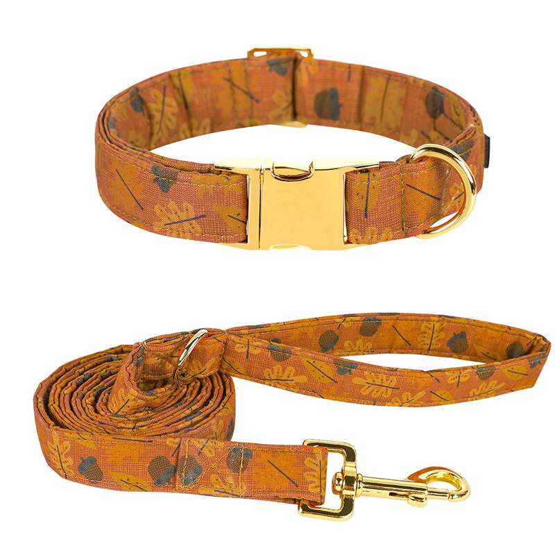 Fall Dog Collar Bow Tie with Leaf and Acorn Pattern