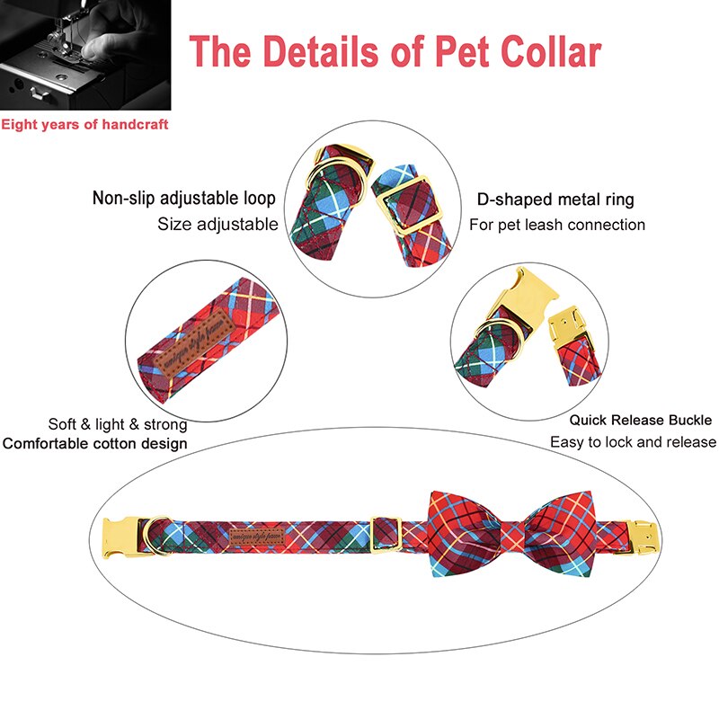 Red Plaid Bow Tie Dog Collar