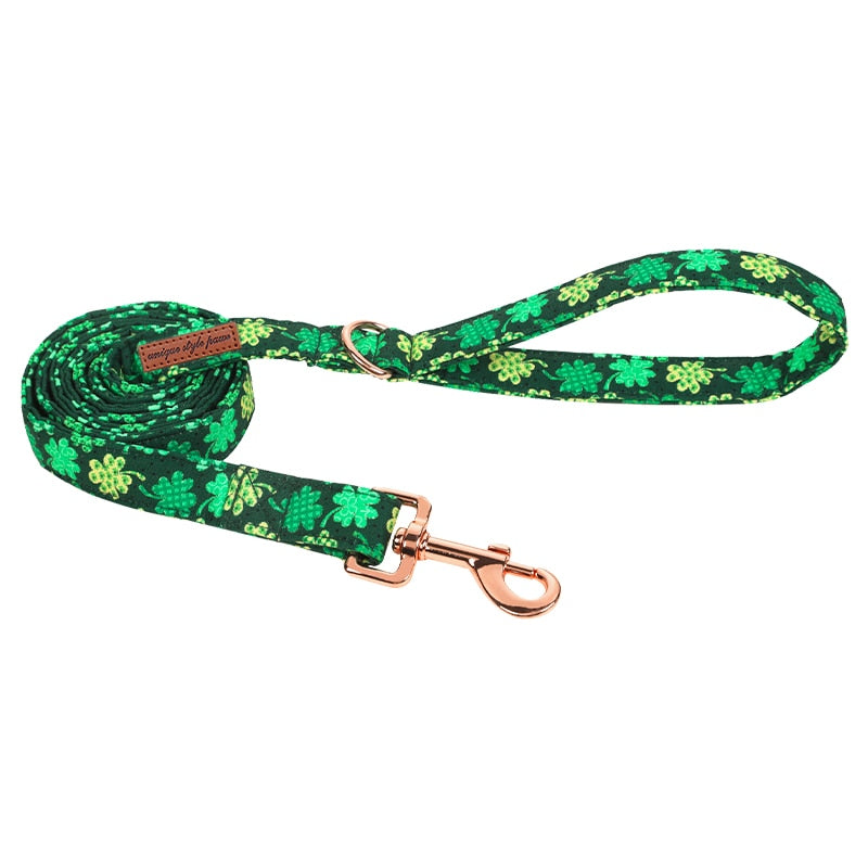 Green St. Patrick's Day Bow Tie Dog Collar with Rainbow and Clover Print