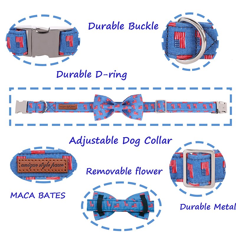 Blue USA Dog Bow Tie Collar with American Flags