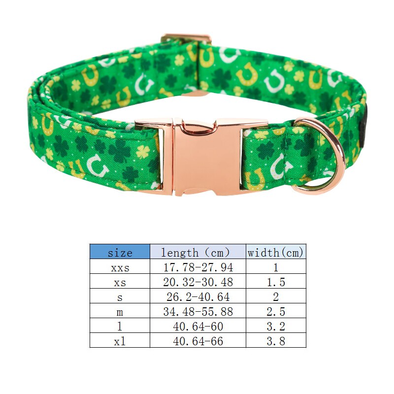 Green St. Patrick's Day Bow Tie Dog Collar with Horseshoe and Clover Print