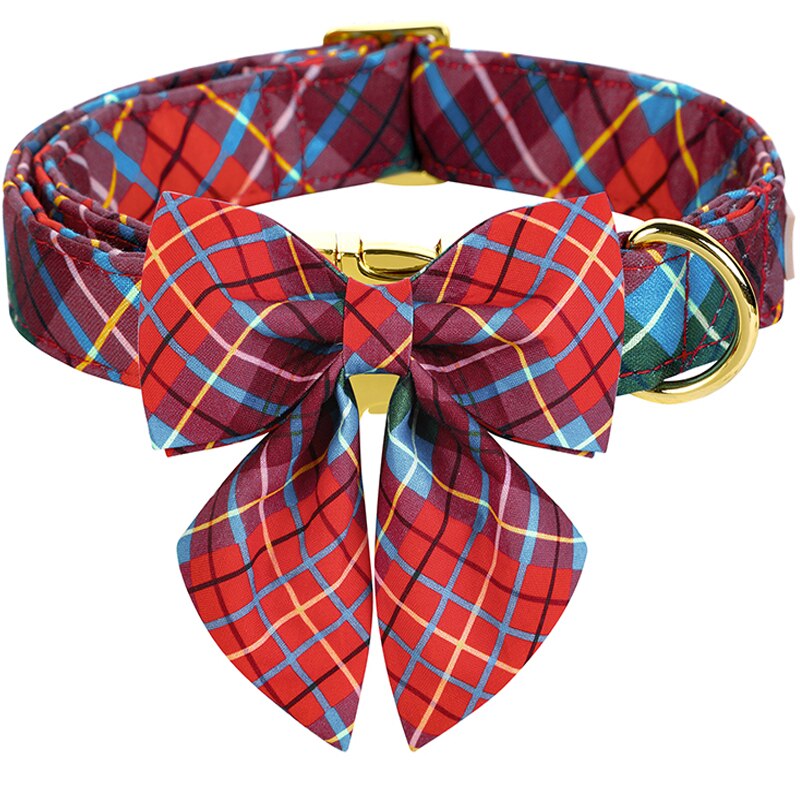 Red Plaid Bow Tie Dog Collar