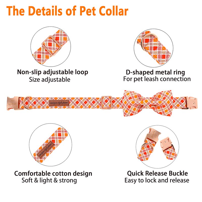 Orange Bow Tie Dog Collar with Diamond Pattern