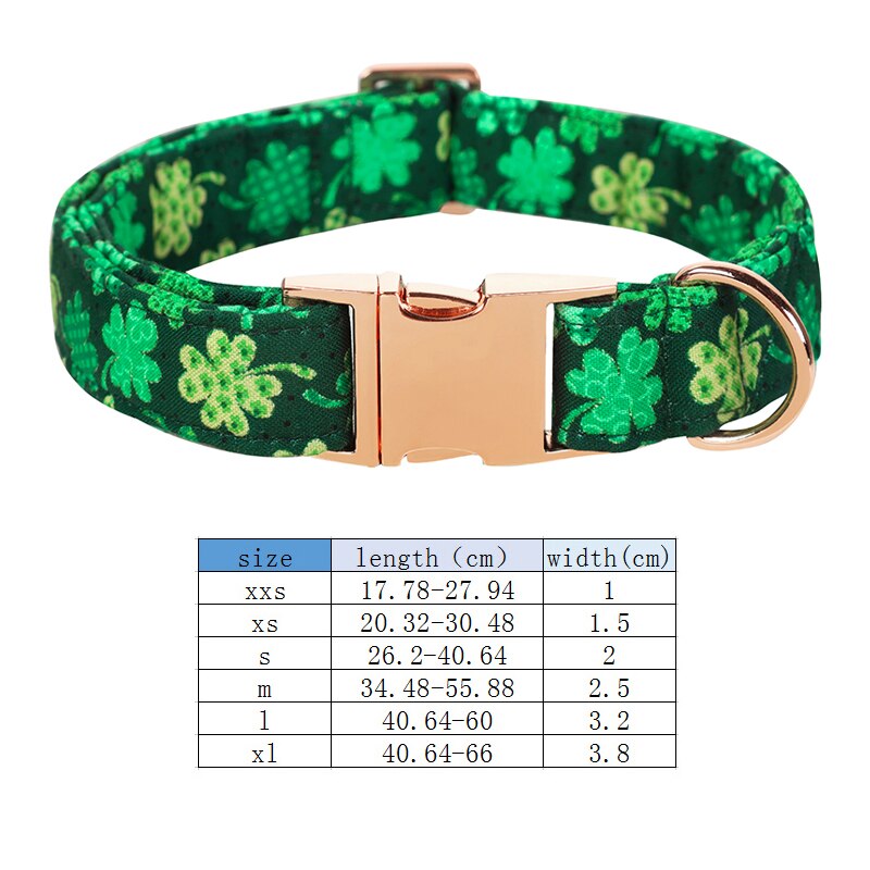 Green St. Patrick's Day Bow Tie Dog Collar with Rainbow and Clover Print