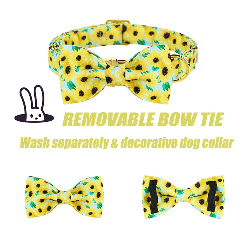Spring Bow Tie Dog Collar with Sunflower Print