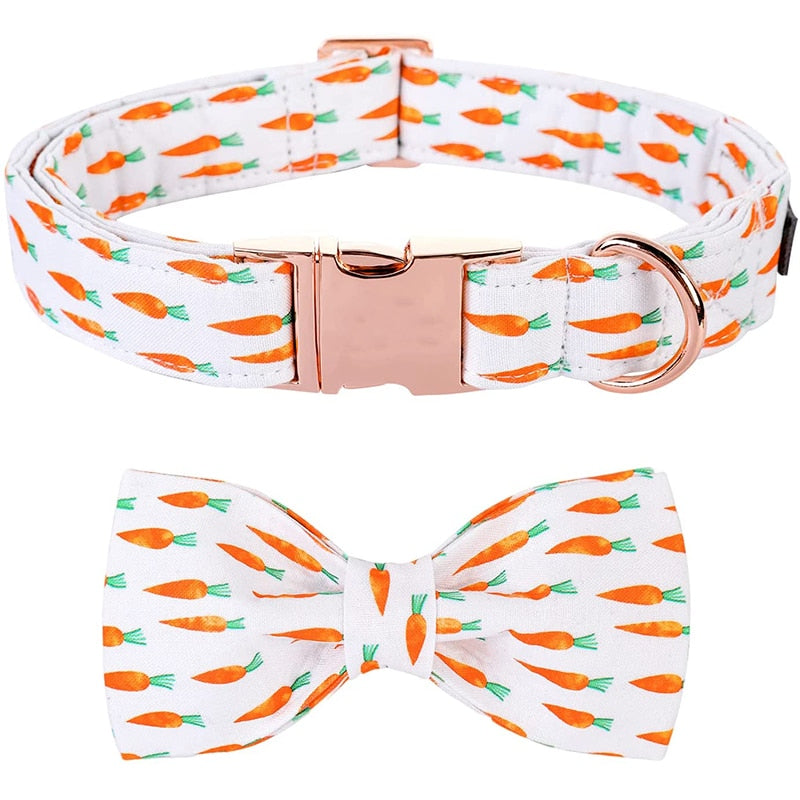 Easter Bow Tie Dog Collar with Carrots Print