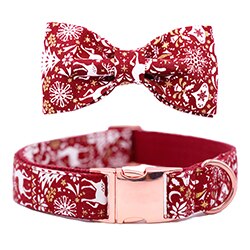 Red Dog Collar Bow Tie with Winter Pattern