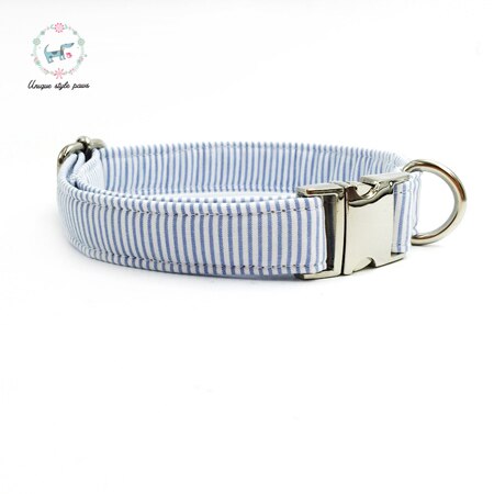 Blue and White Striped Bow Tie Dog Collar