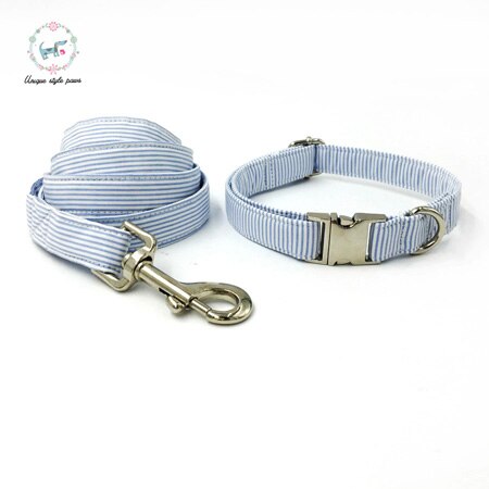 Blue and White Striped Bow Tie Dog Collar