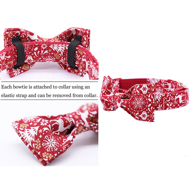 Red Dog Collar Bow Tie with Winter Pattern