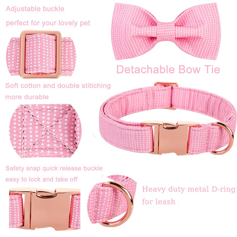 Pink Bow Tie Dog Collar with Dot Pattern