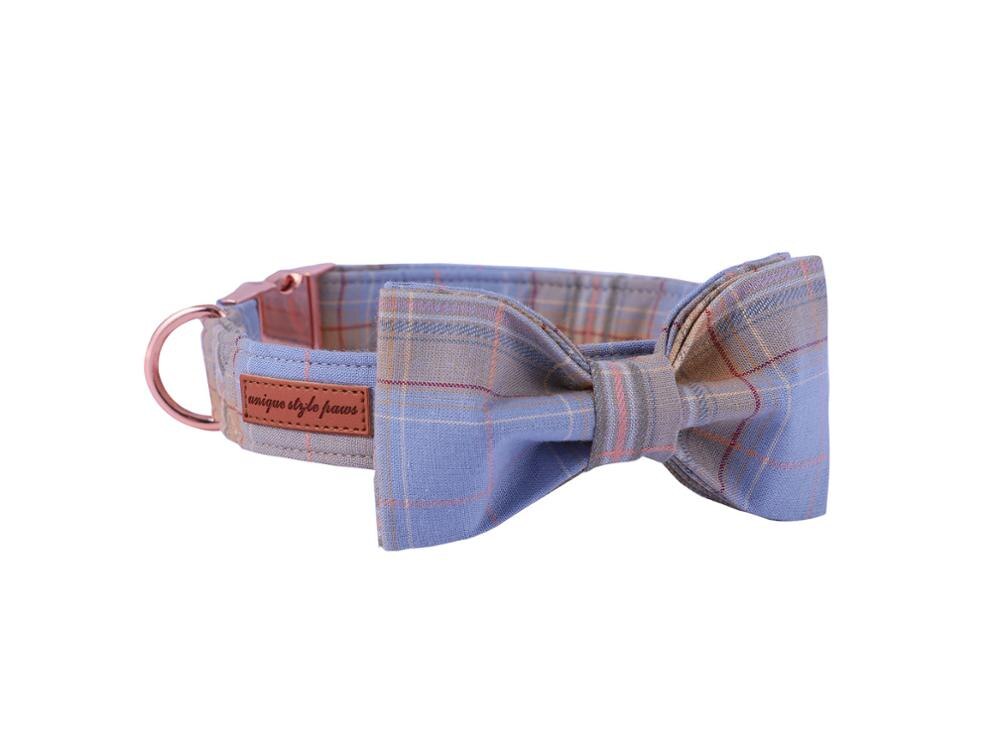 Periwinkle Plaid Bow Tie Dog Collar