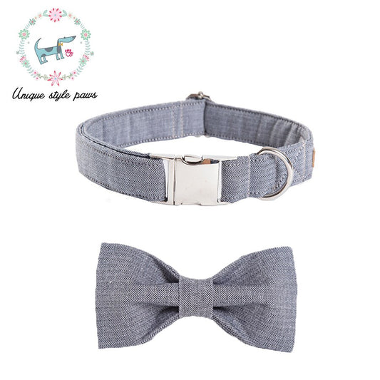 Gray Bow Tie Dog Collar