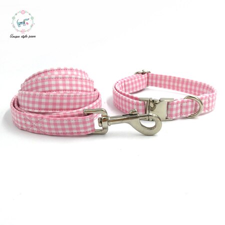 Pink Gingham Bow Tie Dog Collar