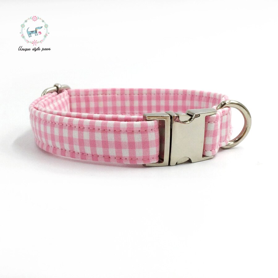 Pink Gingham Bow Tie Dog Collar