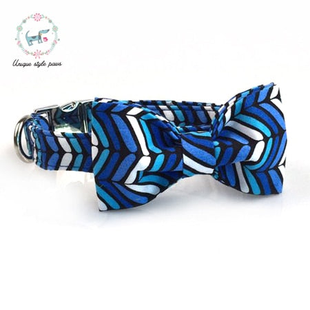 Blue Wave Bow Tie Dog Collar