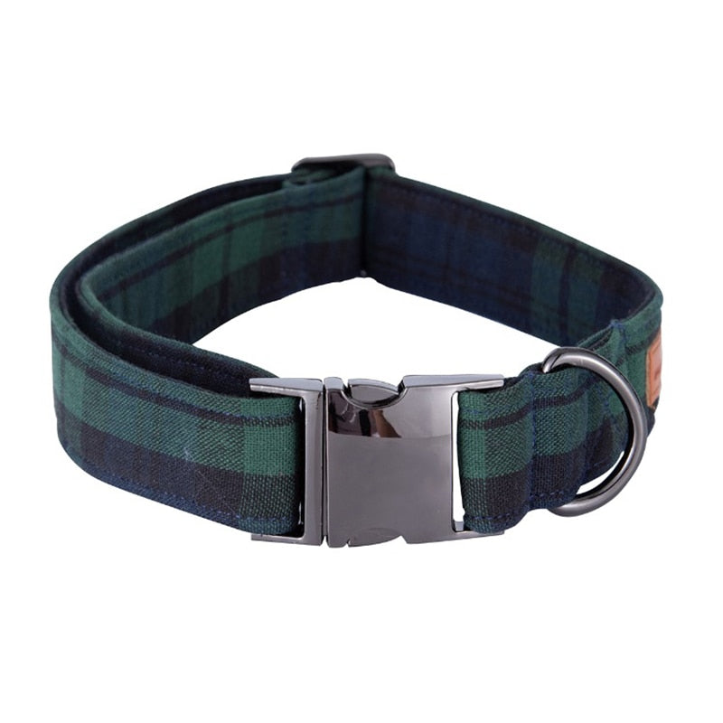 Green/Navy Plaid Bow Tie Dog Collar