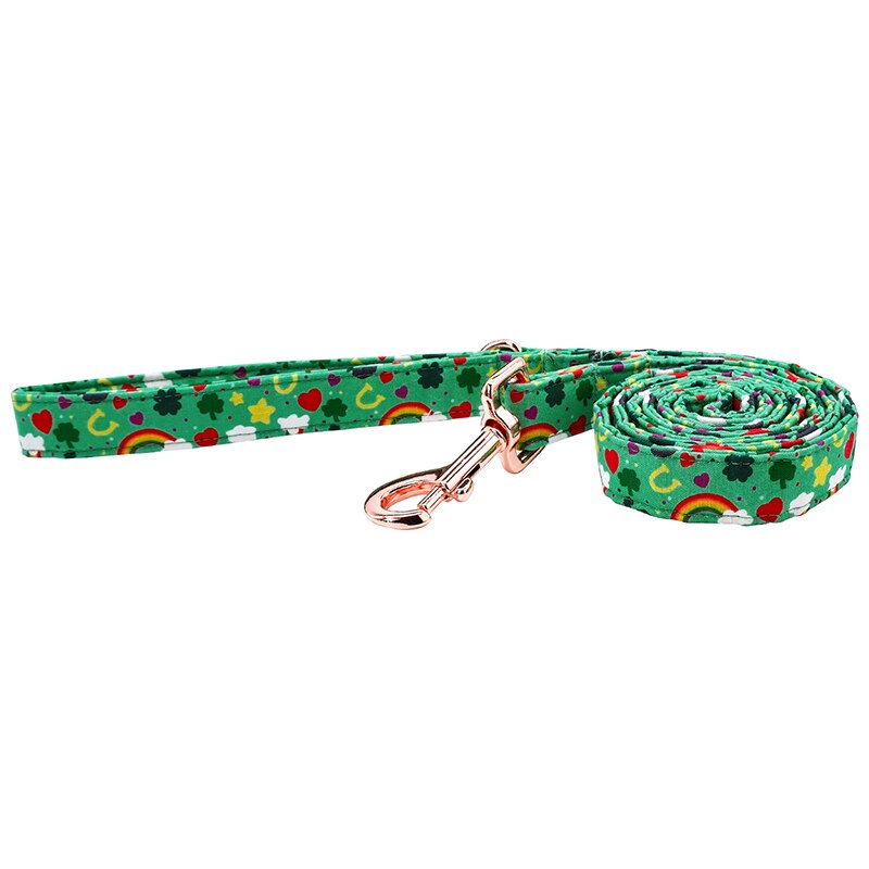 Green St. Patrick's Day Bow Tie Dog Collar with Rainbow and Clover Print