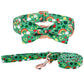 Green St. Patrick's Day Bow Tie Dog Collar with Rainbow and Clover Print
